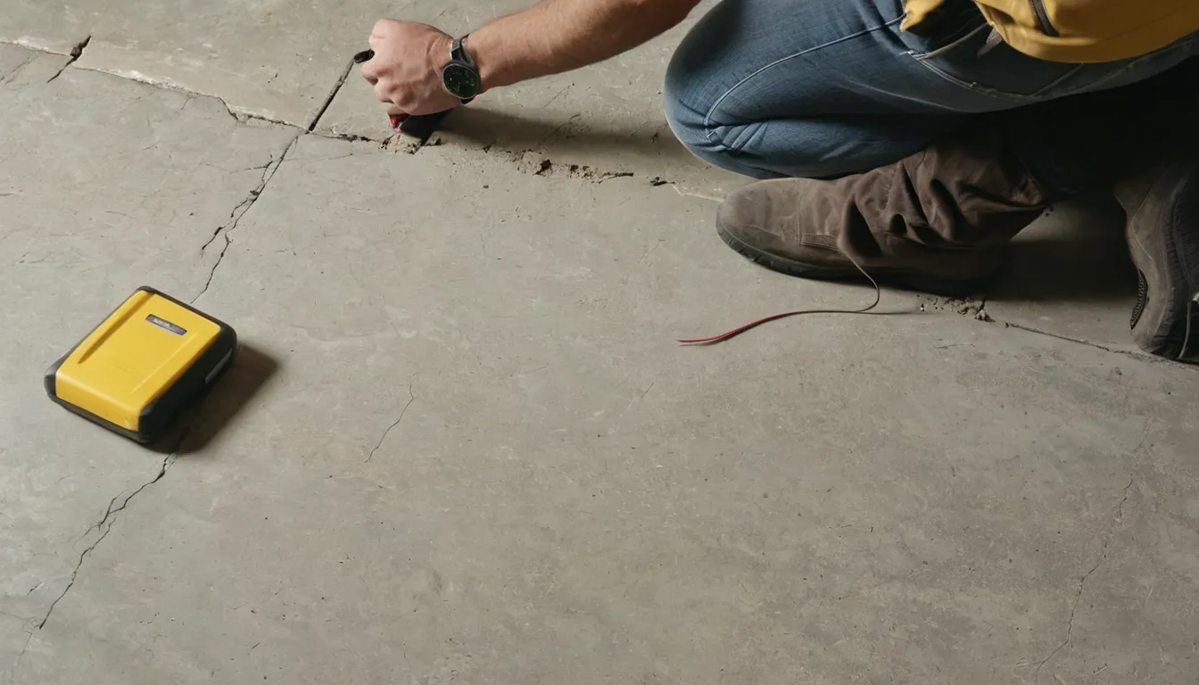 Homeowner taking photos of a garage floor before calling a provider
