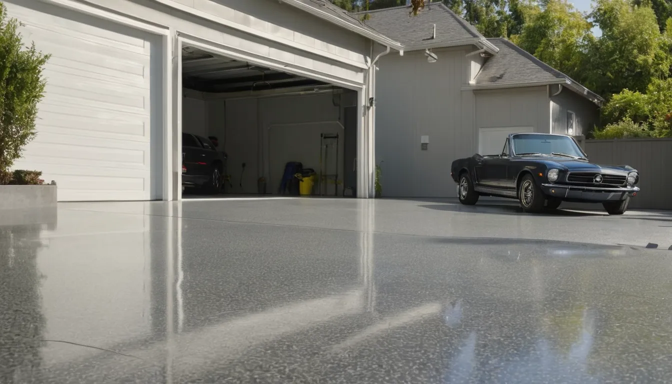 A clean, newly coated epoxy garage floor in a South Fulton home